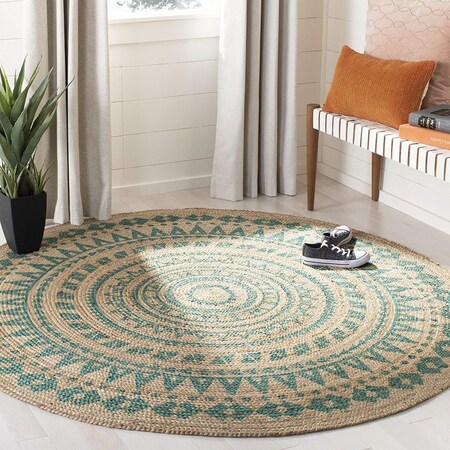 Safavieh Hand Woven 8 x 8 ft. Natural Fiber Coastal RugTeal & Natural Round NF802E-8R